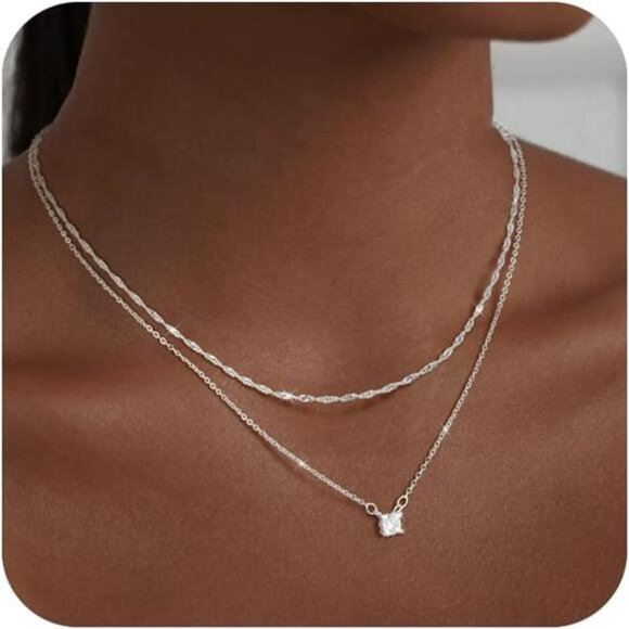 Gold Choker Necklace Set 14K Plated Dainty Cubic Zirconia CZ Chain Layered Jewel - Picture 1 of 7